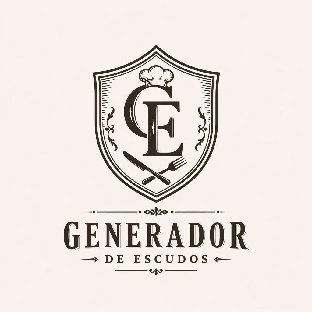 Logo monograma vintage en blanco y negro para restaurante, centrado sobre fondo neutro con tipografía elegante.