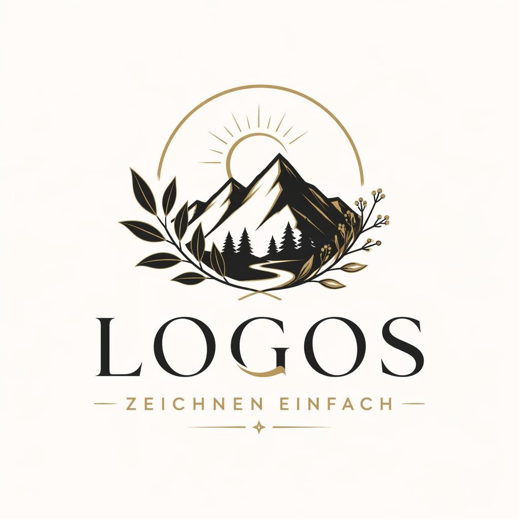 Zentriertes Wortmarken-Logo mit botanischem Icon in Schwarz und Gold auf neutralem Hintergrund, klar und vektorbasiert.
