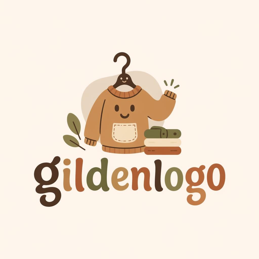 Verspieltes Wortlogo mit Icon für eine Fashion-Marke in warmen Erdtönen, zentriert auf neutralem Hintergrund.