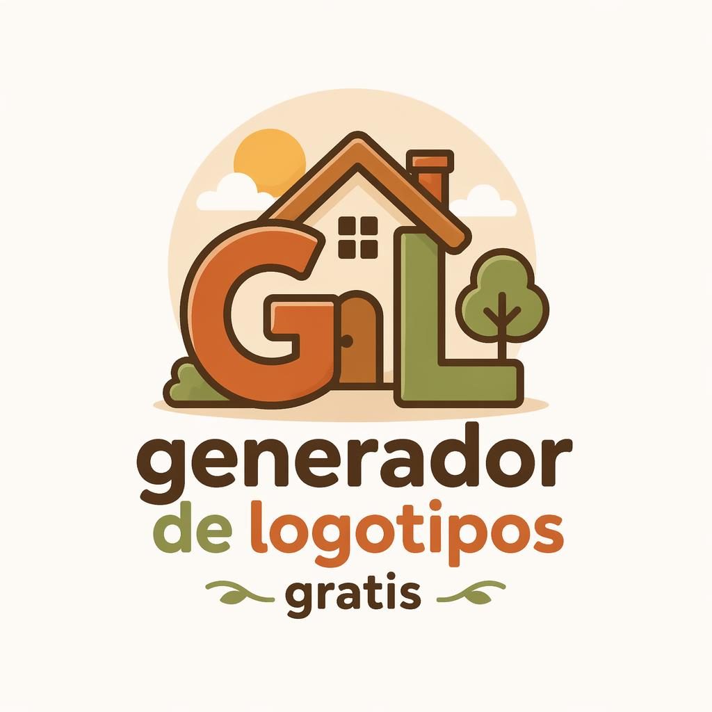 Concepto de logo monograma para inmobiliaria, estilo cartoon en tonos tierra cálidos, centrado sobre fondo neutro.