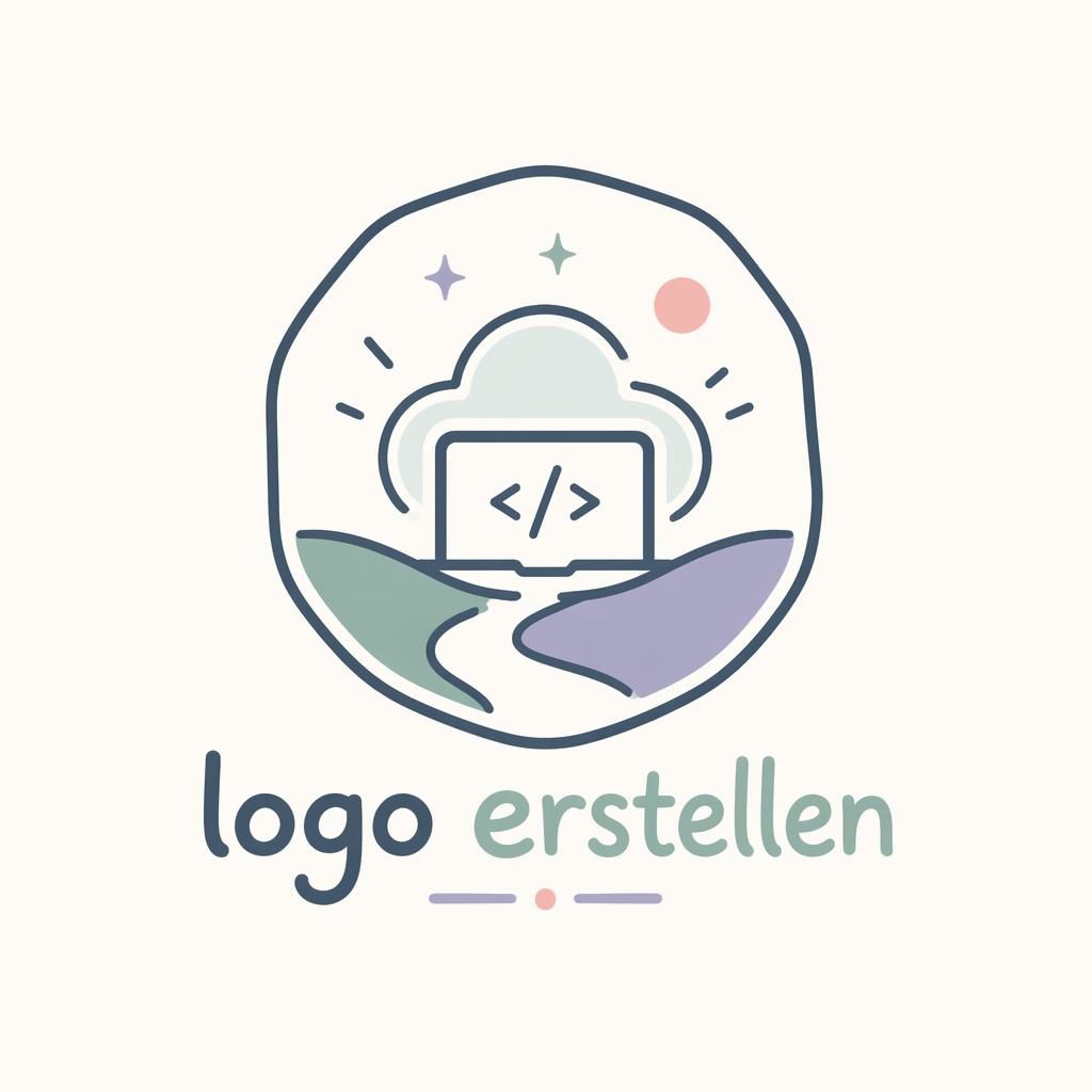 Zentriertes handgezeichnetes Emblem-Logo in Pastellfarben für eine Tech-SaaS-Marke auf neutralem Hintergrund