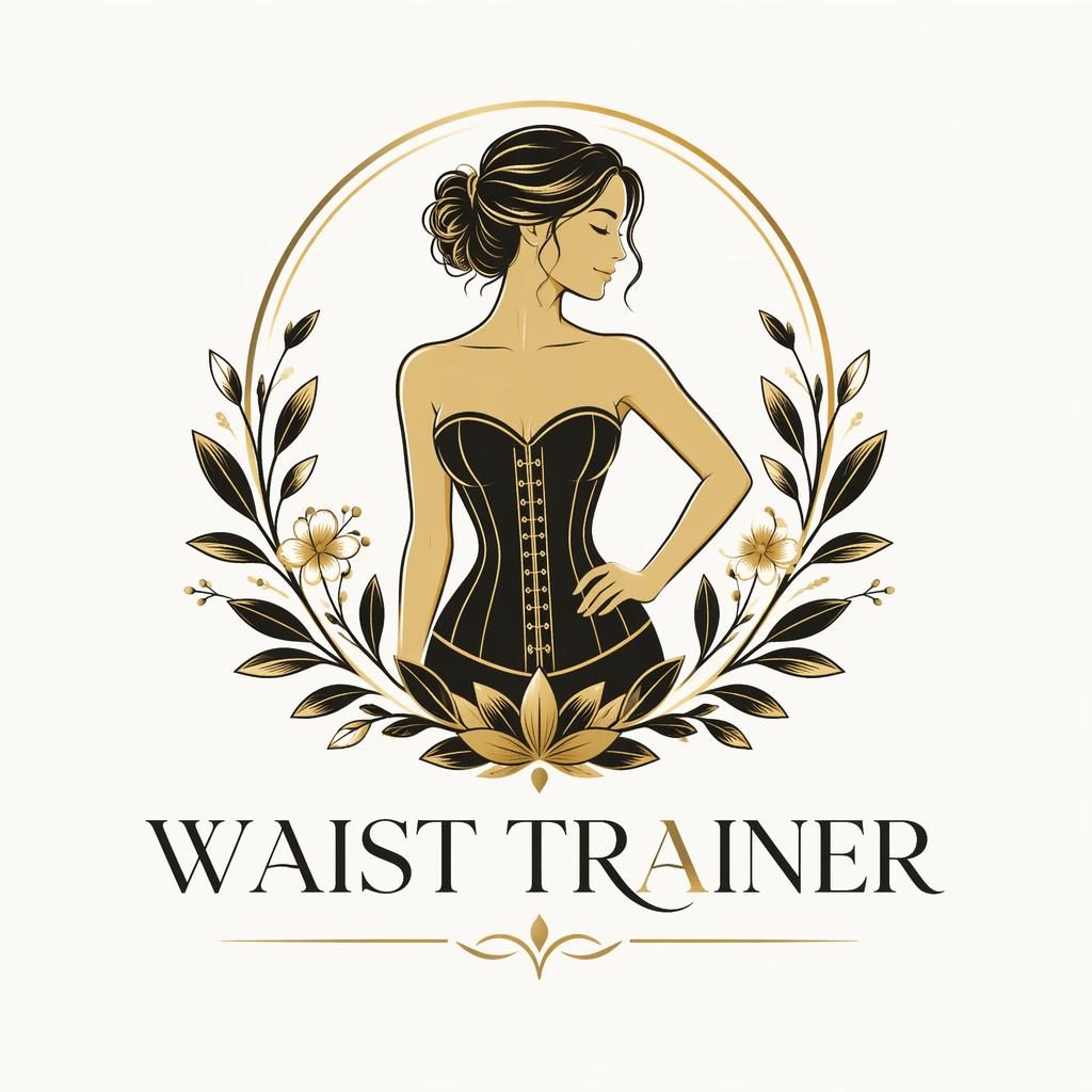 Botanical mascot logo concept for a waist trainer brand in black and gold, centered on a neutral background.