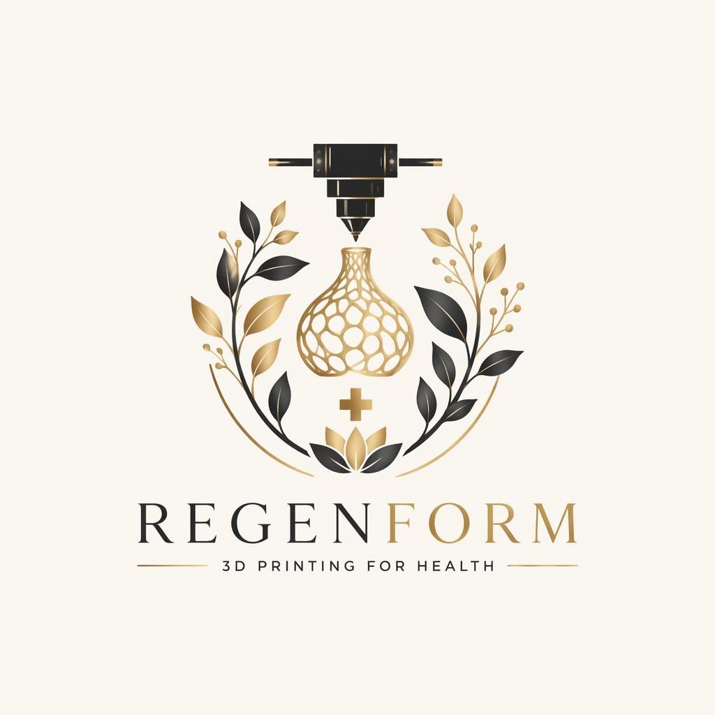 Centered black and gold healthcare wellness wordmark logo with botanical icon on a neutral background.