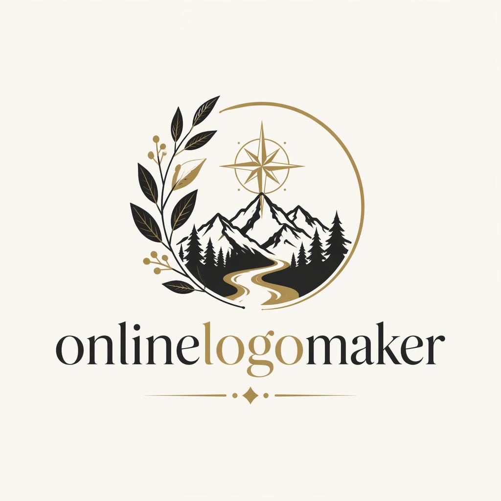 Black and gold botanical wordmark logo with icon for onlinelogomaker on a neutral square background.