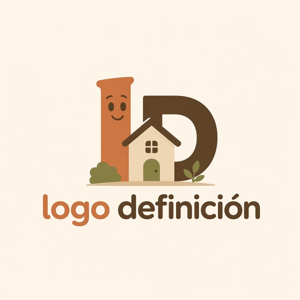 Concepto de logo lettermark para inmobiliaria, estilo cartoon en tonos tierra cálidos, centrado sobre fondo neutro.