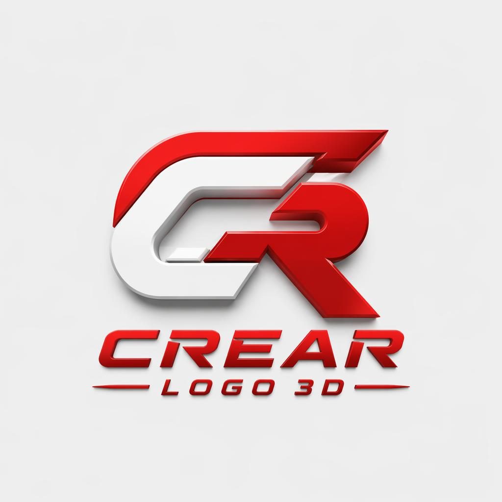 Concepto de logo lettermark 3D en rojo y blanco, estilo geométrico limpio, centrado sobre fondo neutro