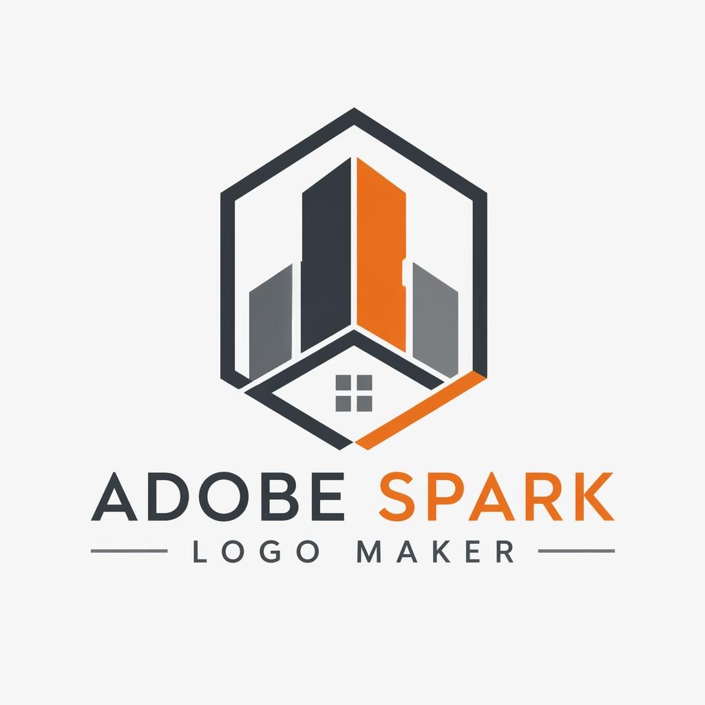 Modern minimalist real estate emblem logo concept for adobe spark logo maker in industrial gray and orange on neutral background.