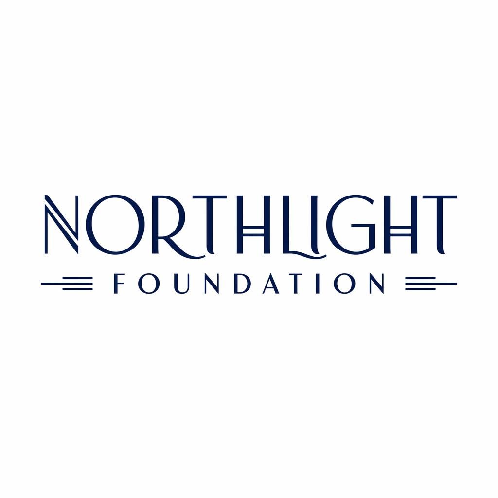 Centered navy and white art deco wordmark logo concept for a nonprofit on a neutral background, clean vector style.