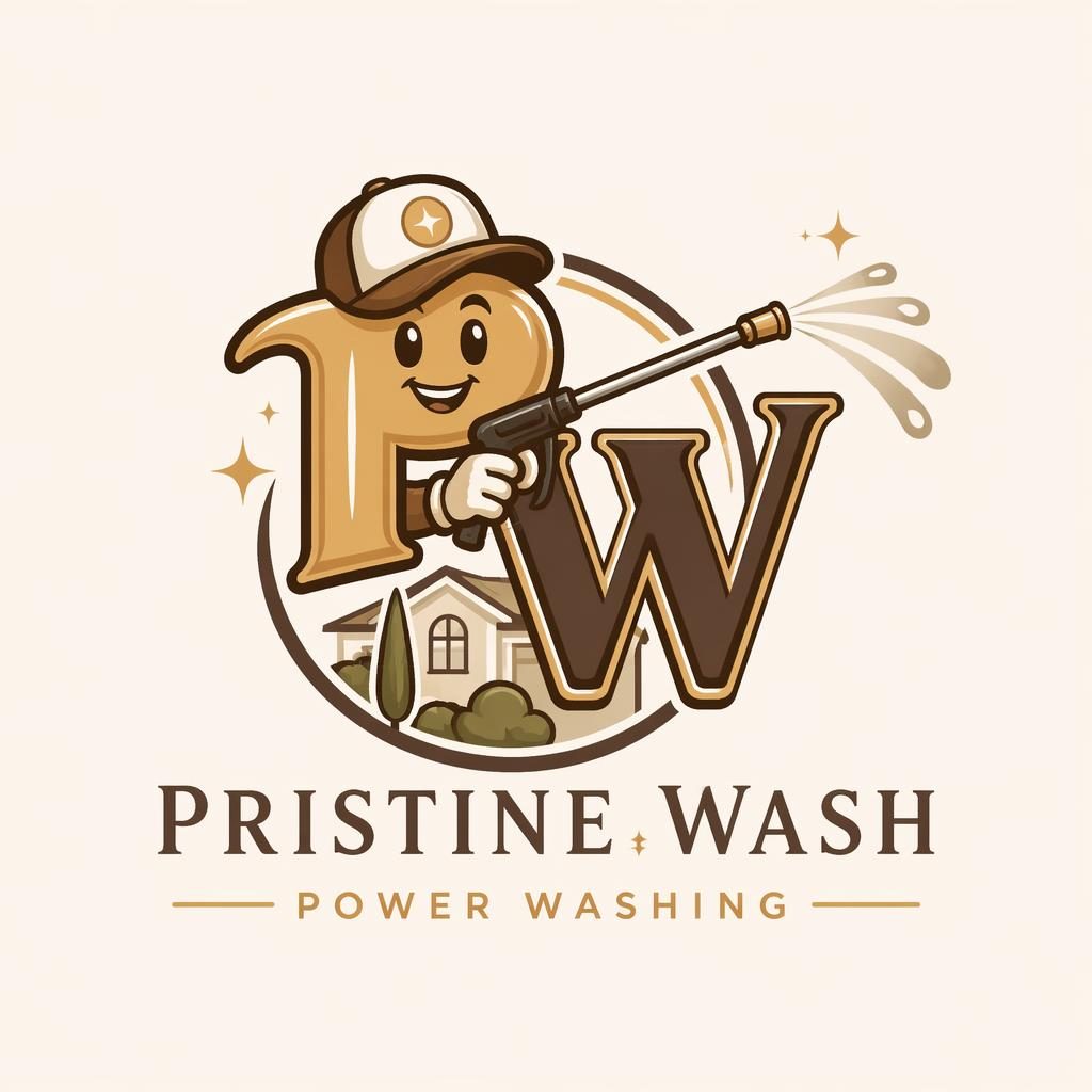 Centered luxury monogram logo concept for a power washing brand in playful cartoon style with warm earth tones on a neutral background.