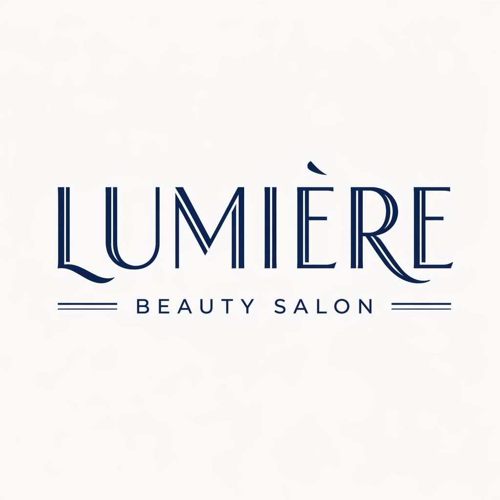 Centered navy and white art deco luxury wordmark logo concept on a neutral background, clean vector style.