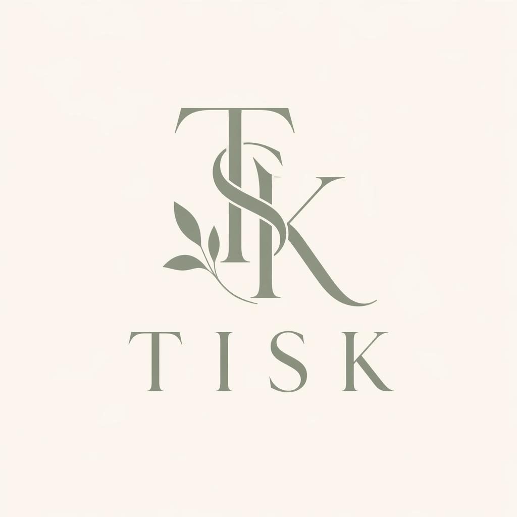 Elegantní monogramové tisk logo v serif stylu, v odstínech šalvějové a krémové, na neutrálním pozadí.