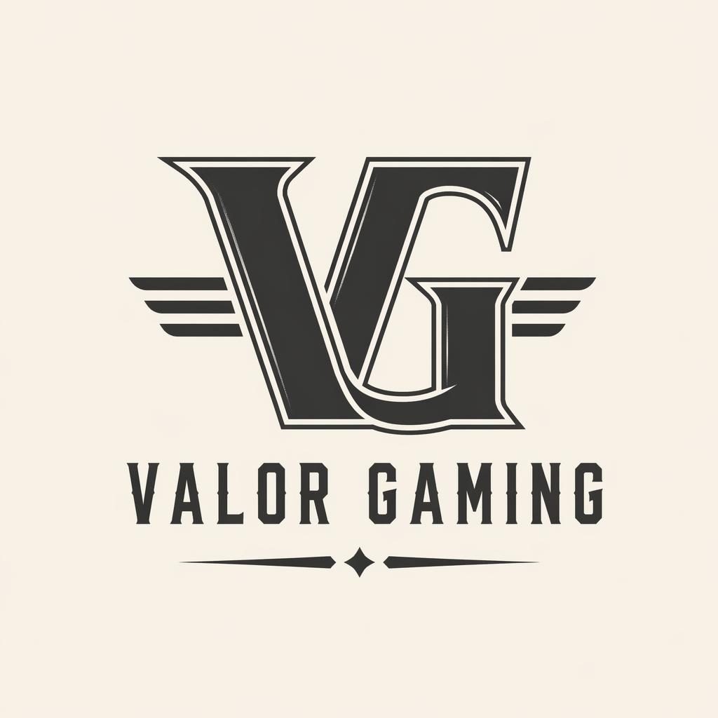 Centered vintage retro gaming monogram logo concept in elegant monochrome on a neutral background, vector-clean style.