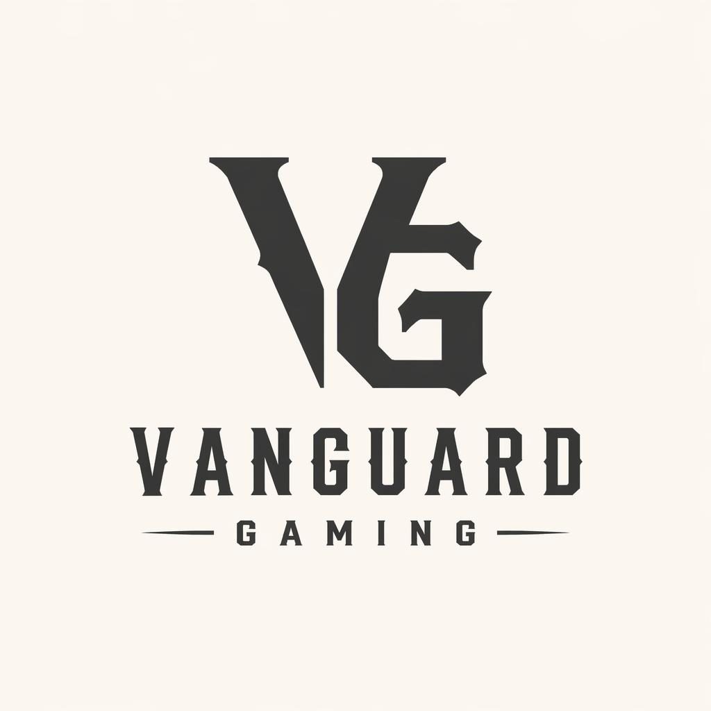 Centered monochrome vintage retro lettermark logo concept for a gaming brand on a neutral square background.