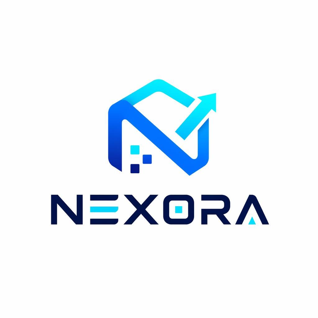 Concepto de logo centrado con icono azul y cian, wordmark moderno y fondo neutro en estilo vectorial limpio.