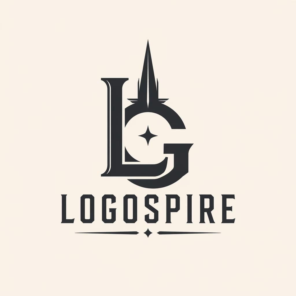 Concept de logo lettermark logospire, typographie rétro monochrome, centré sur fond neutre, style vectoriel épuré.