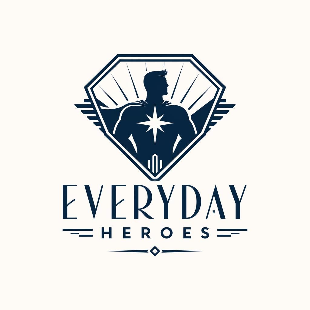 Centered vector logo concept with wordmark and icon in art deco style, navy and white, on a neutral background.
