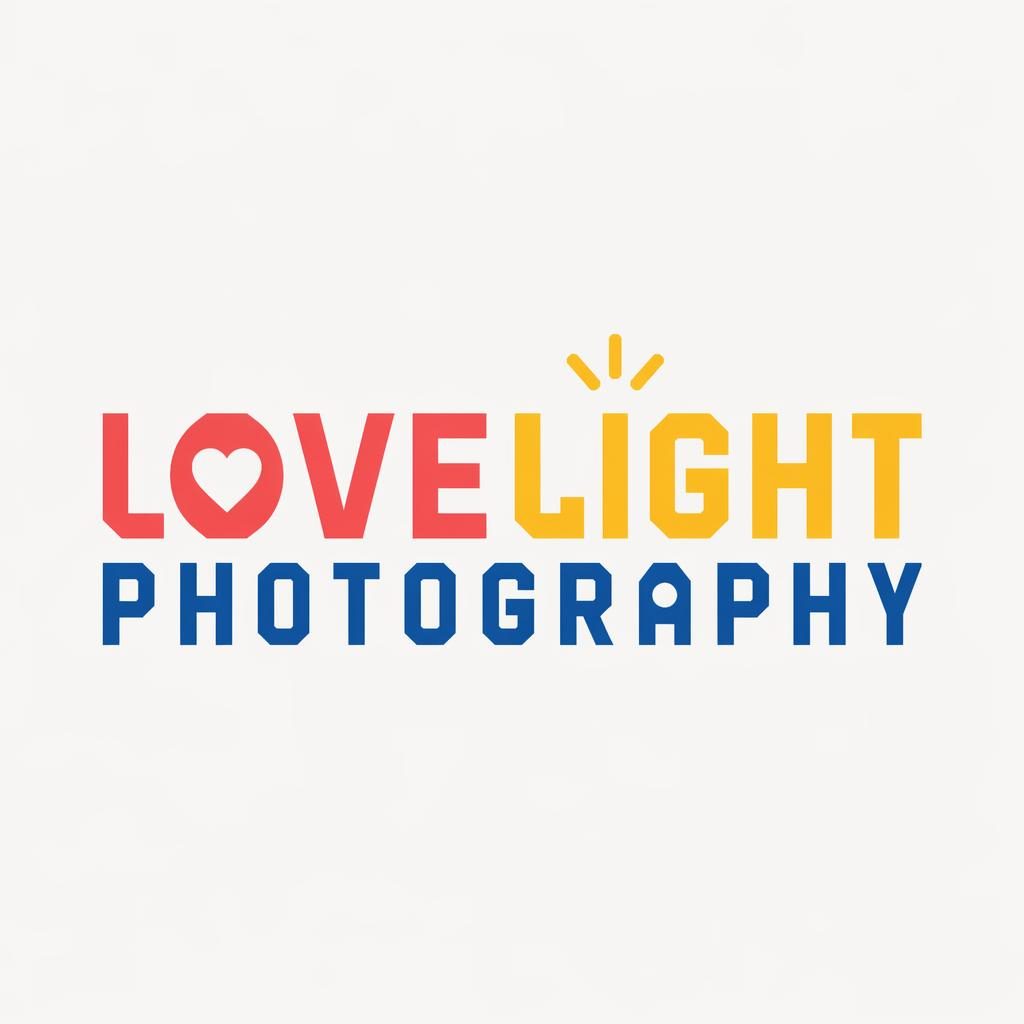 Centered wordmark logo concept for wedding photography logo ideas in bold industrial typography with a playful primary palette