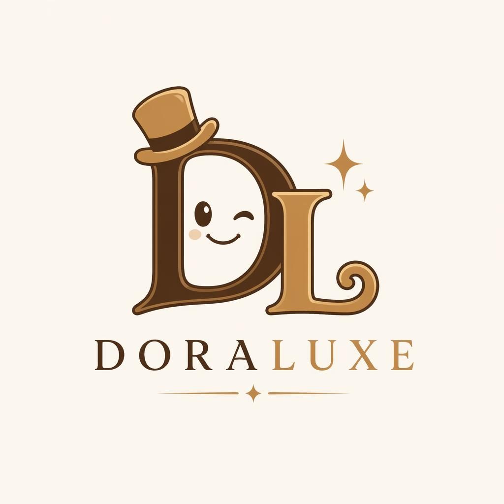 Concepto de logo con monograma de estilo cartoon, tonos tierra cálidos y composición centrada sobre fondo neutro.