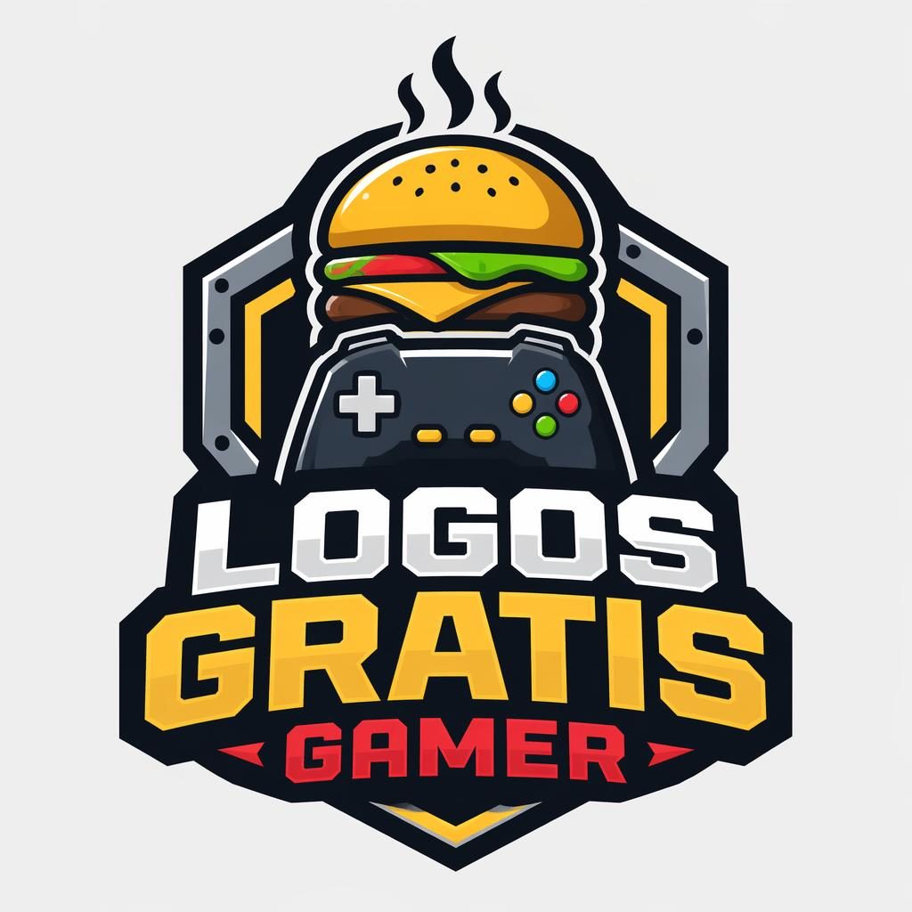 Logotipo emblema centrado para logos gratis gamer, estilo industrial audaz, colores primarios y fondo neutro