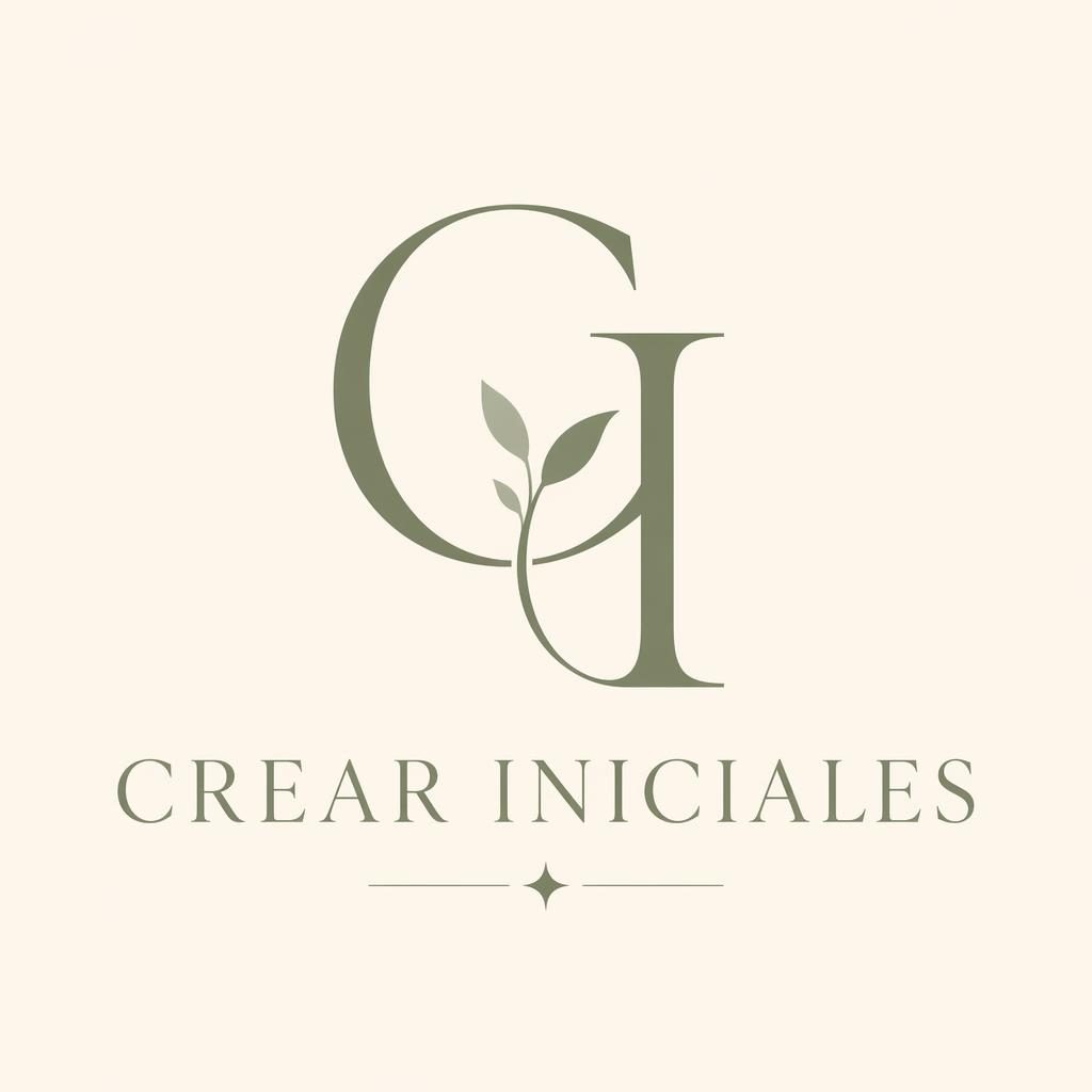 Concepto de logo lettermark para crear iniciales con tipografía serif elegante en verde salvia y crema sobre fondo neutro.