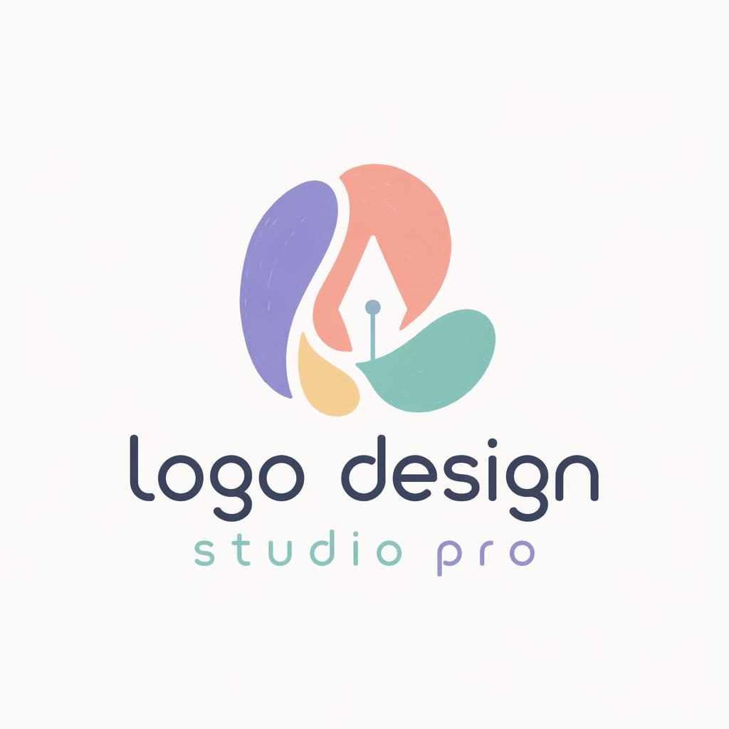 Abstract hand-drawn pastel logo symbol with logo design studio pro text, centered on a neutral square background