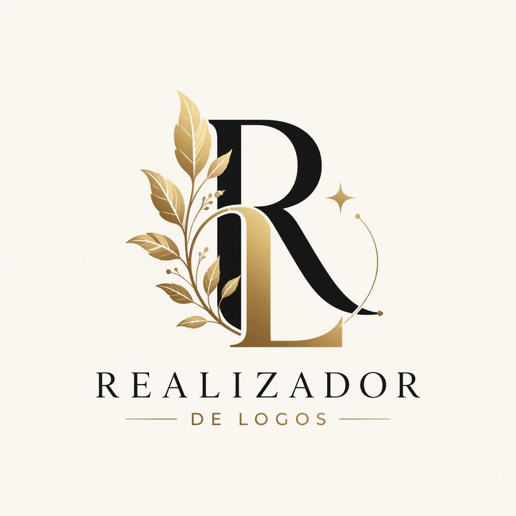 Concepto de logo lettermark botánico en negro y dorado, centrado sobre fondo neutro, con tipografía elegante y estilo vectorial.