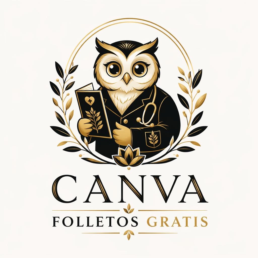 Logo mascota botánico en negro y dorado para canva folletos gratis, centrado sobre fondo neutro con estilo vectorial.