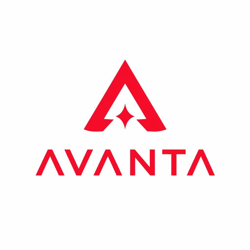 Centered red and white geometric startup logo concept with wordmark and icon on a neutral square background.