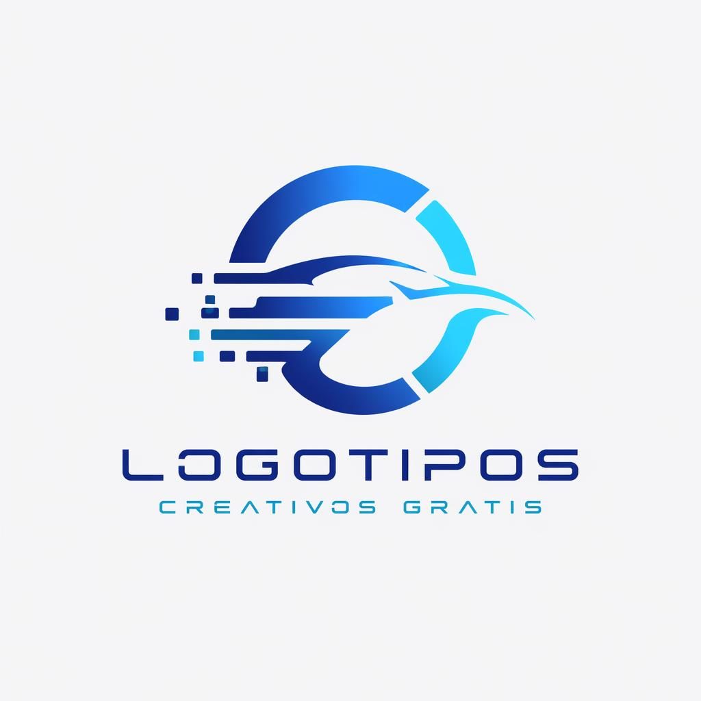 Logotipo abstracto azul y cian para automoción, centrado sobre fondo neutro, con tipografía futurista a juego