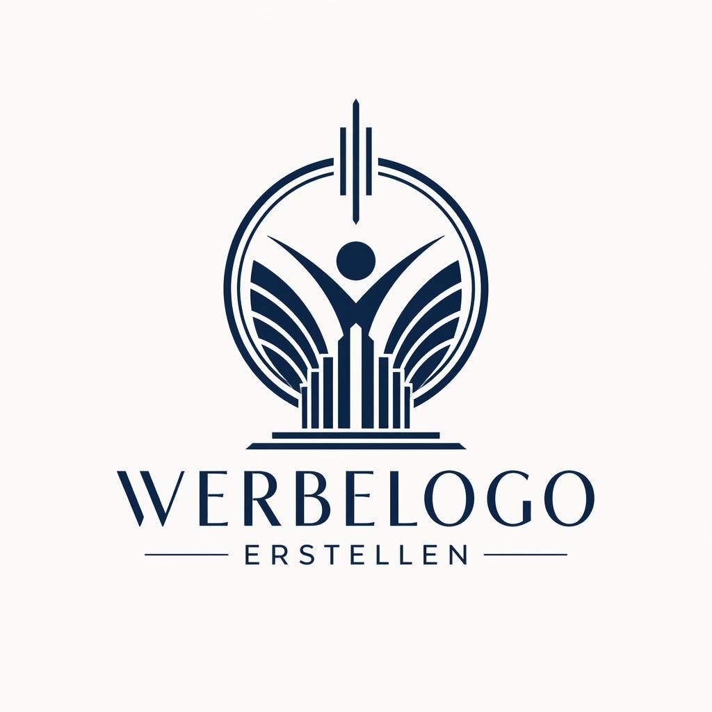 Zentriertes Kombinationslogo mit Wortmarke und Icon im Art-Déco-Stil in Navy und Weiß auf neutralem Hintergrund.