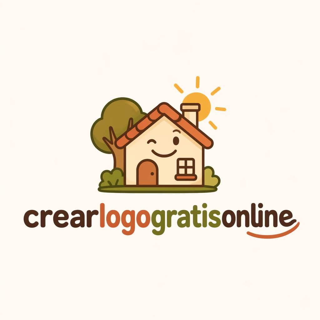 Logotipo vectorial centrado de crearlogogratisonline con wordmark e icono inmobiliario cartoon en tonos tierra.