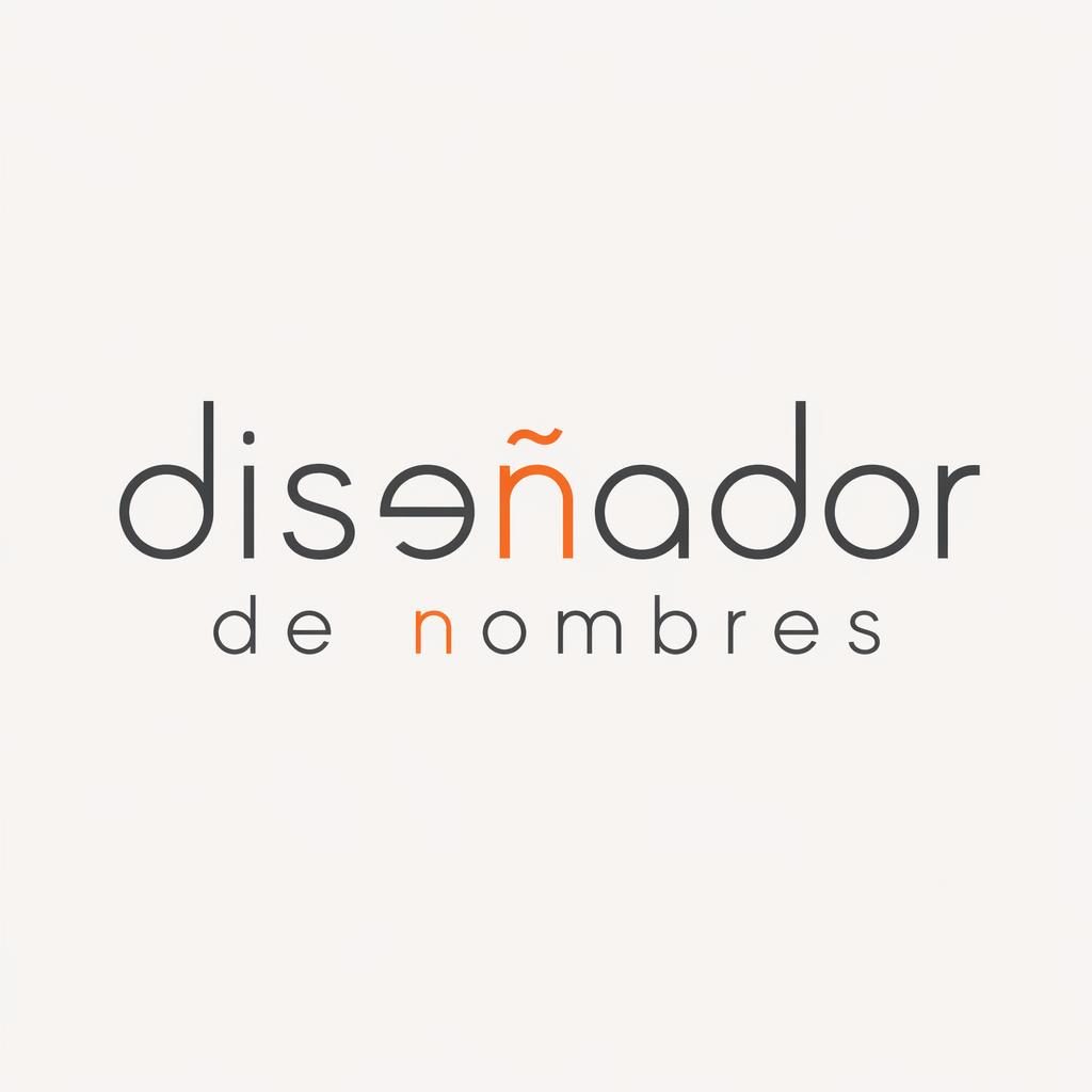 Logotipo tipográfico minimalista para diseñador de nombres en gris industrial y naranja sobre fondo neutro.