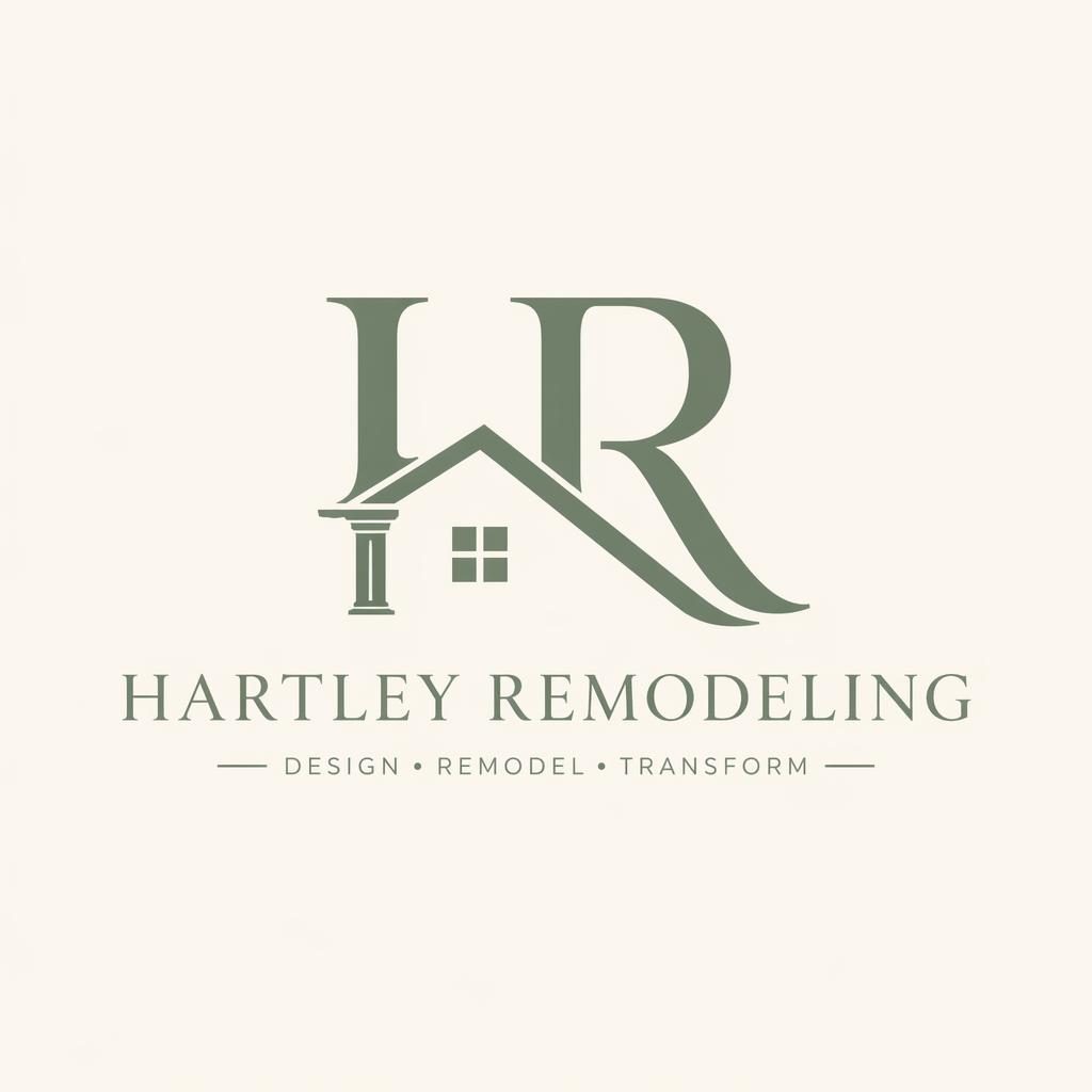 Centered monogram logo concept for a home remodeling agency in elegant serif type, sage and cream on a neutral background.