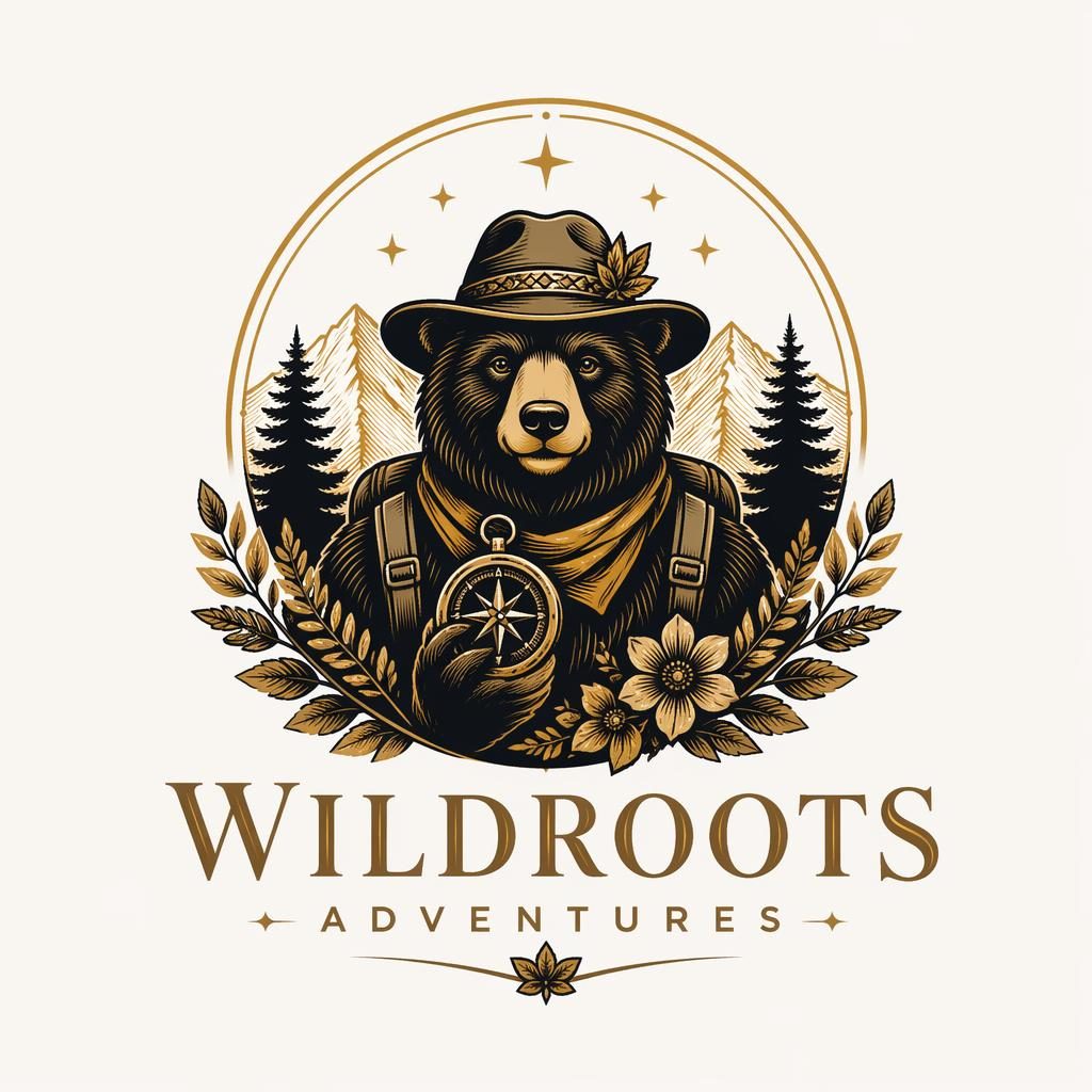 Centered botanical mascot logo concept in black and gold with brand name text on a neutral background, square vector style.