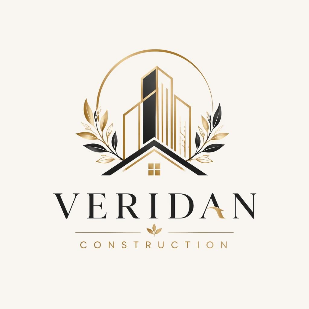 Centered luxury logo concept with botanical icon and wordmark in black and gold on a neutral square background.