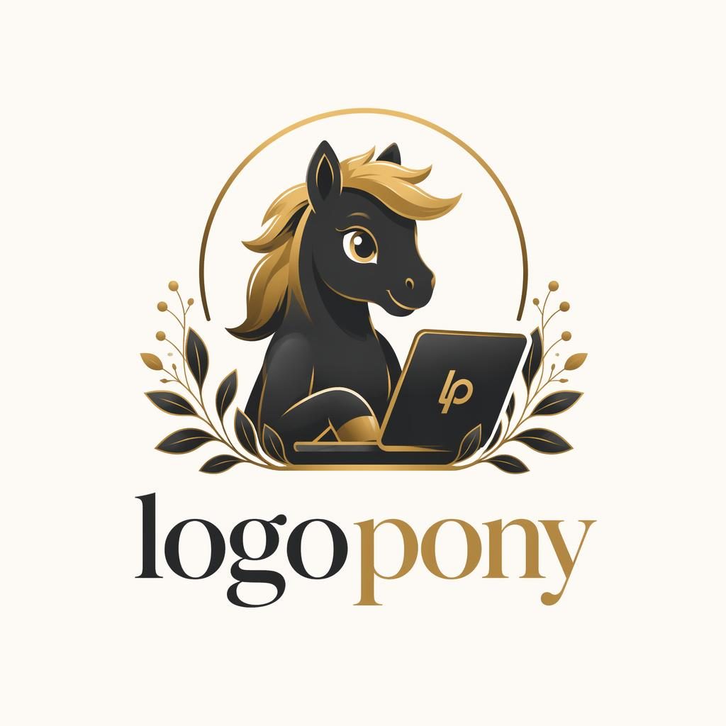 Centered mascot logo concept for logopony with botanical illustration style, black and gold palette, neutral background.