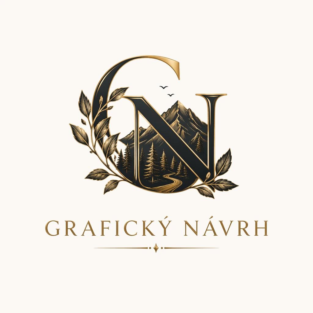 Lettermark logo pro outdoor značku s botanickou ilustrací v černo-zlaté paletě na neutrálním pozadí.