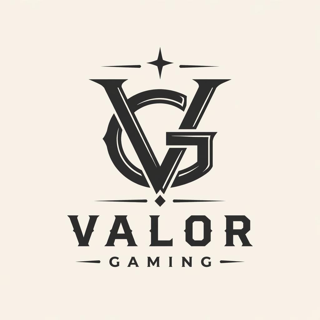 Centered monochrome vintage retro gaming lettermark logo concept on a neutral background with elegant typography.
