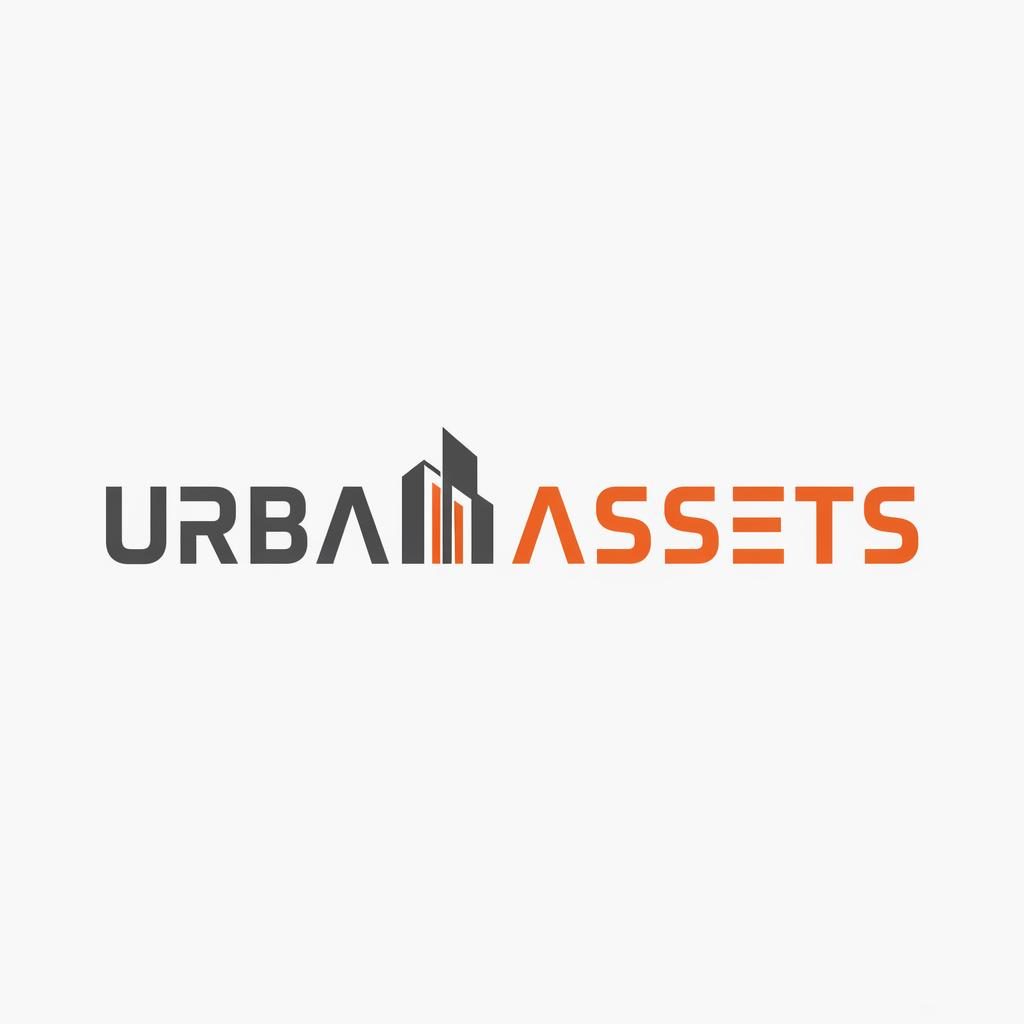 Minimal wordmark logo for a real estate brand in gray and orange, centered on a neutral square background.