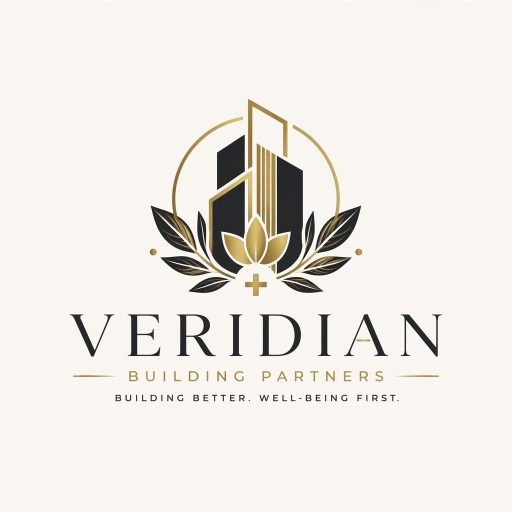 Centered botanical wordmark logo with icon in black and gold on a neutral background, clean vector style for healthcare branding.