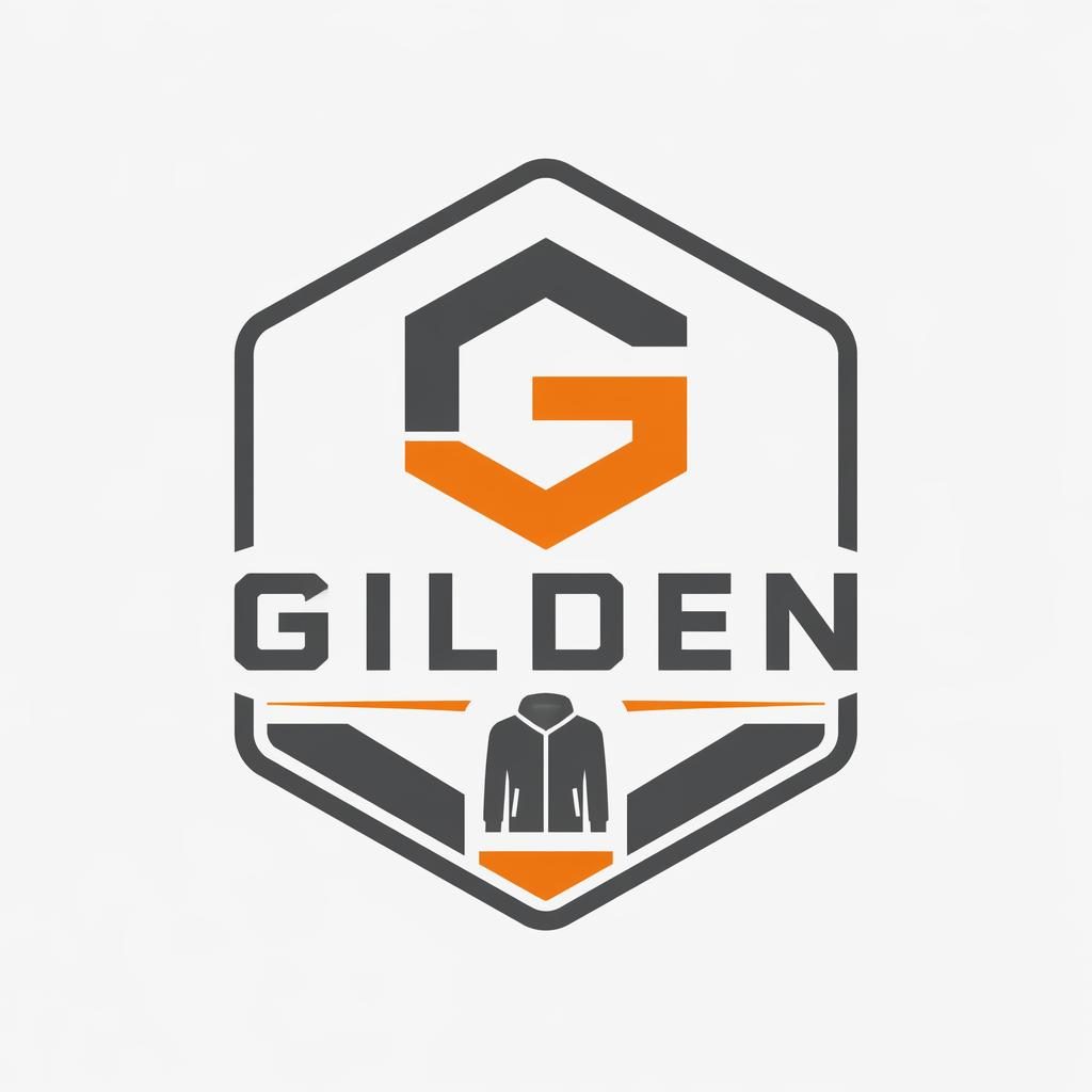 Modernes minimalistisches Emblem-Logo in Grau und Orange für eine Fashion-Marke, zentriert auf neutralem Hintergrund.