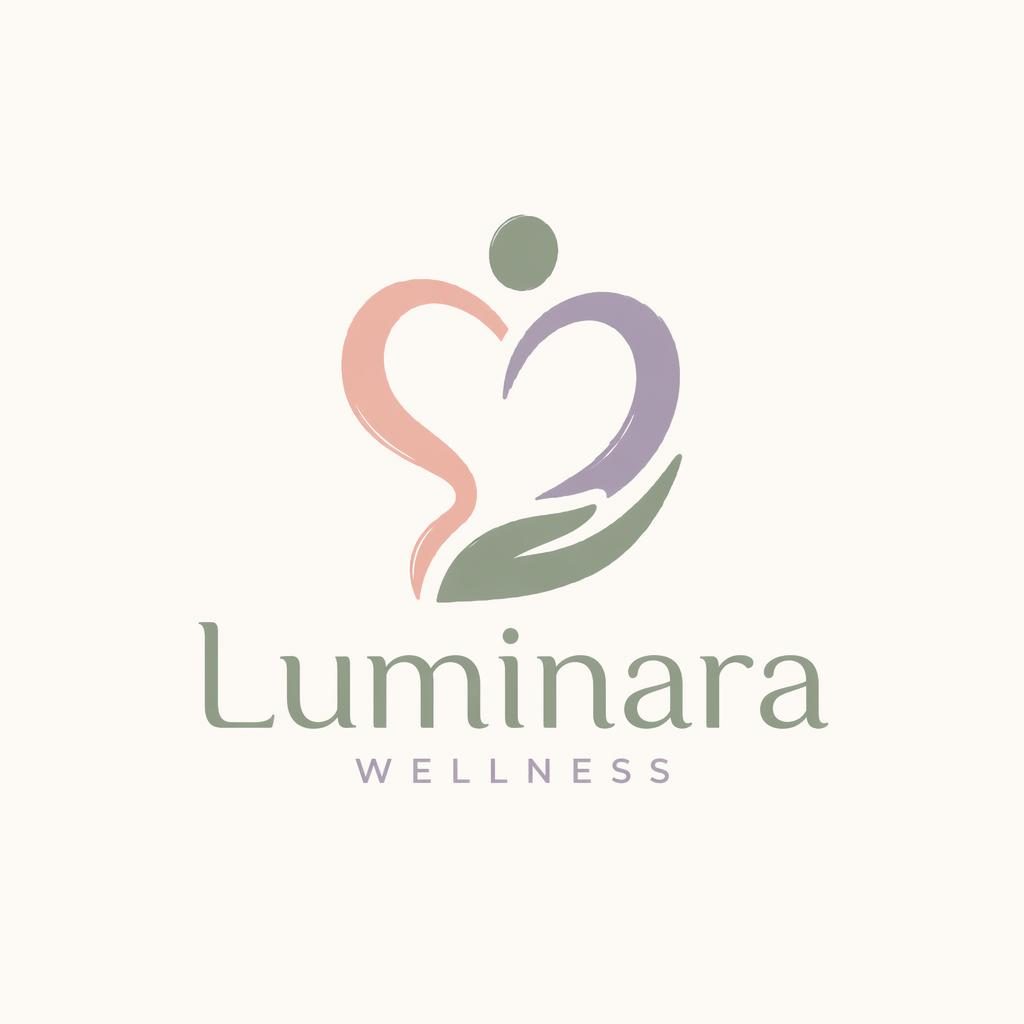 Centered abstract healthcare wellness logo concept with hand-drawn organic symbol, pastel palette, and matching typography