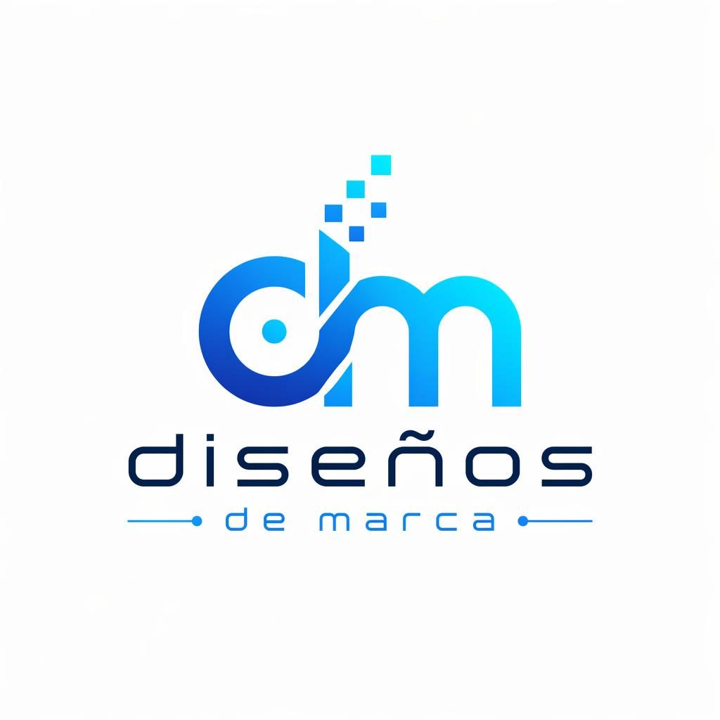 Concepto de logo con wordmark e ícono futurista en azul y cian, centrado sobre fondo neutro con estilo vectorial limpio.