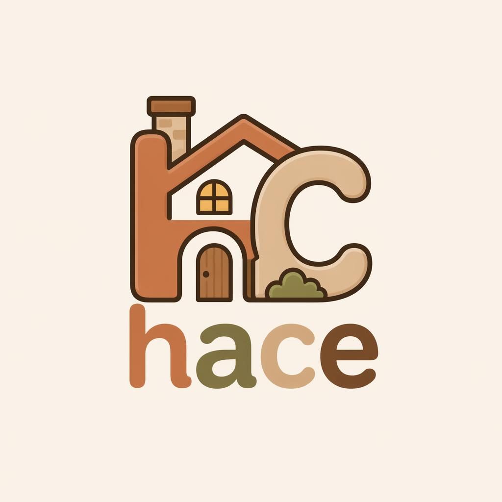 Monograma vectorial de hace logo con tipografía a juego, estilo cartoon y tonos tierra sobre fondo neutro.