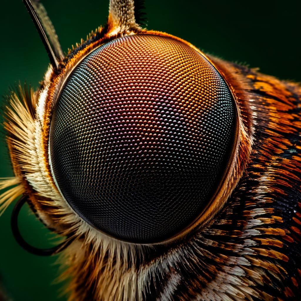 Macro close-up of a biologically accurate butterfly compound eye with crystal-like texture and moody high-contrast lighting.