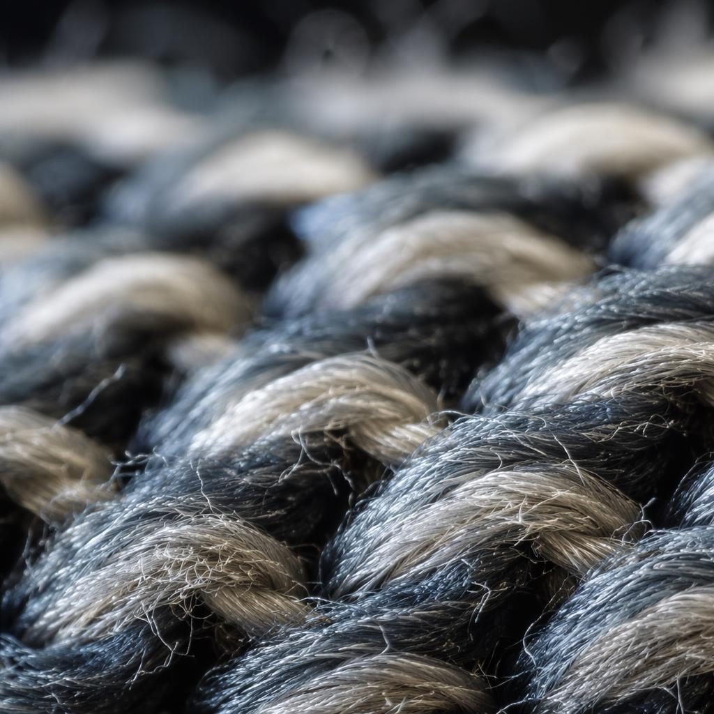 Extreme macro close-up of fabric weave threads with moody high-contrast lighting and creamy bokeh.