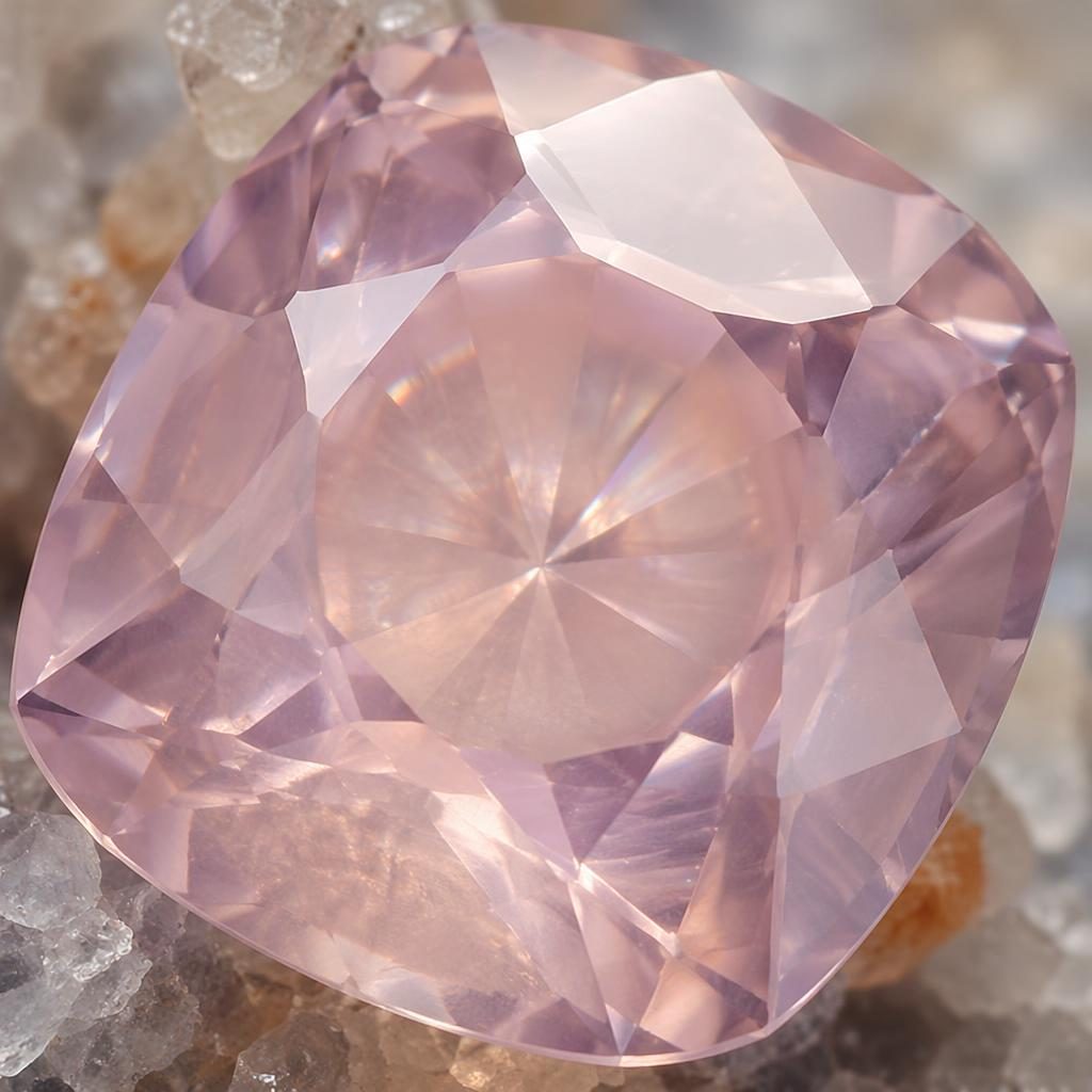 Macro close-up of pastel gemstone facets with ring light reflections and crisp magnified texture detail