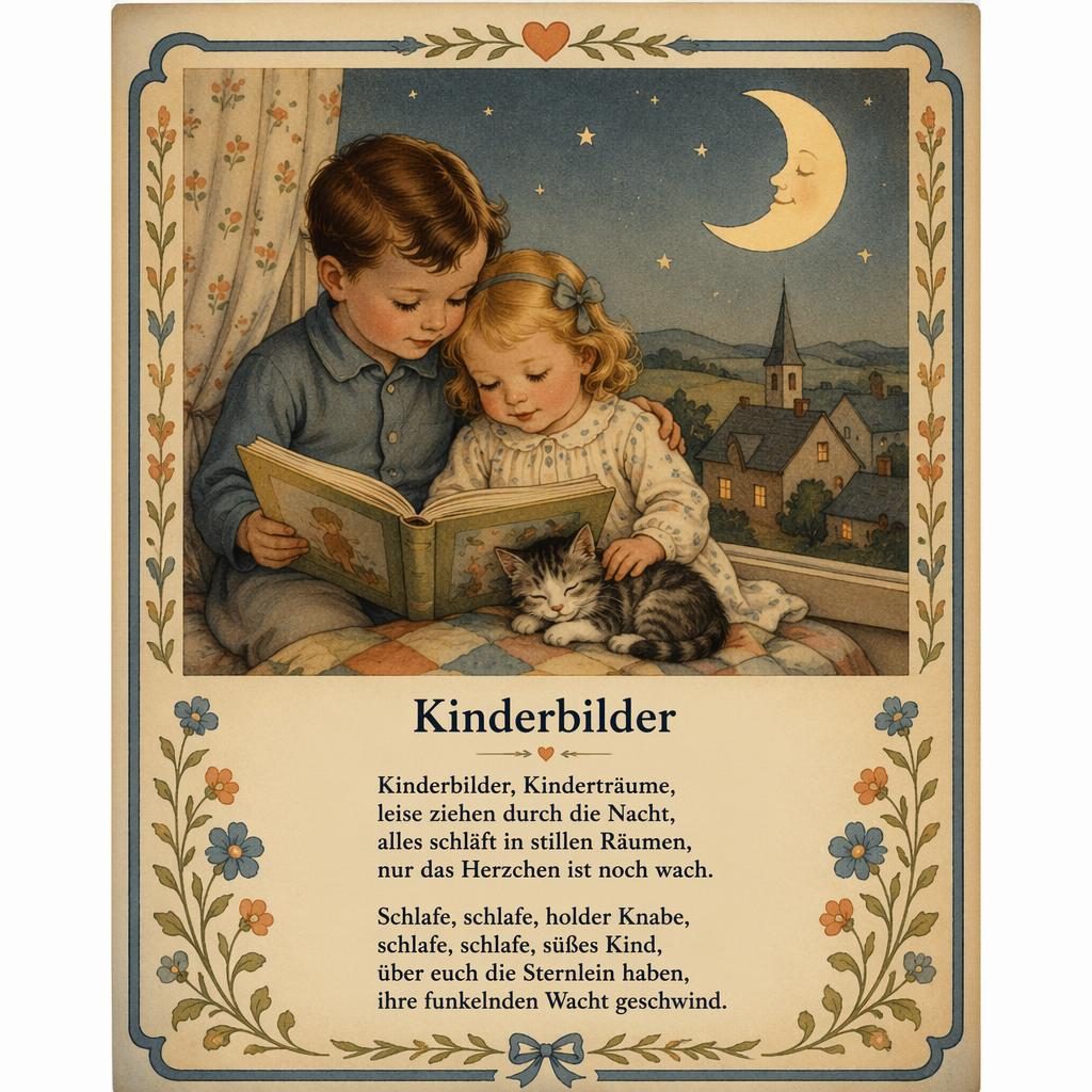 Nursery wall poster illustrating the rhyme/lullaby: kinderbilder poster. vintage 1930s nursery style, vintage muted pale