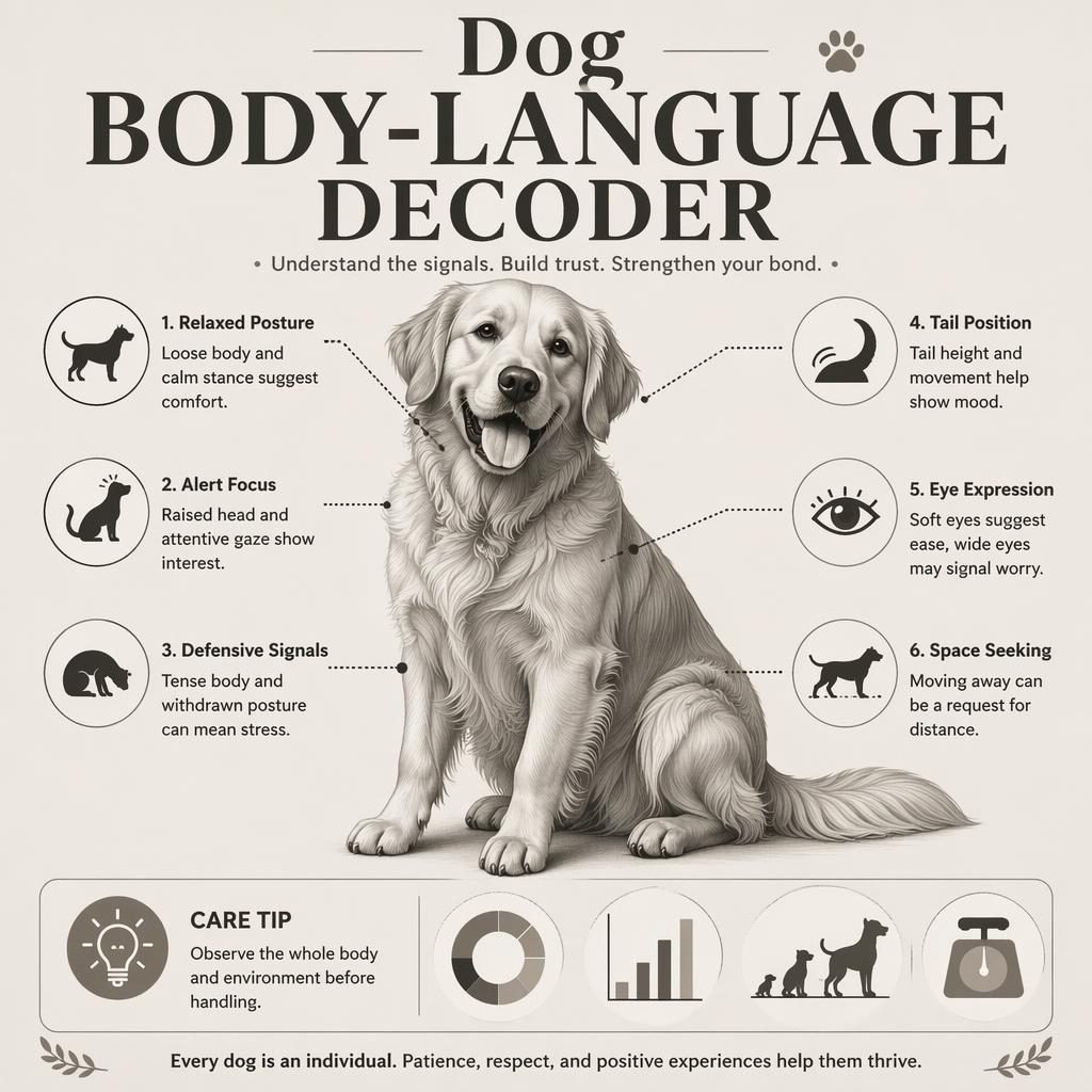 Monochrome pet care infographic with a friendly reptile portrait, 6 labeled body language callouts, and a care tip panel.