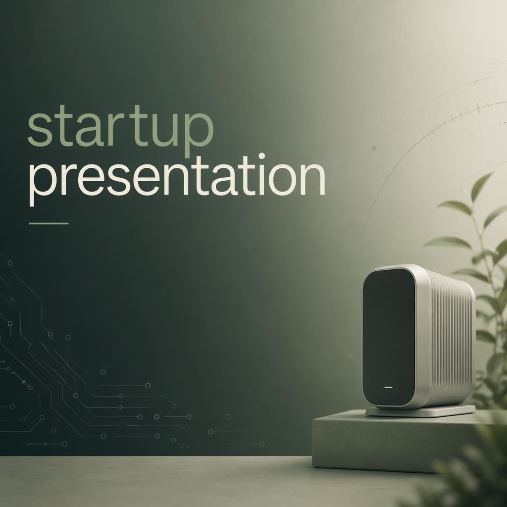 16:9 startup presentation thank you contact slide with sage and ivory gradient, clean title placeholder, and subtle tech pattern